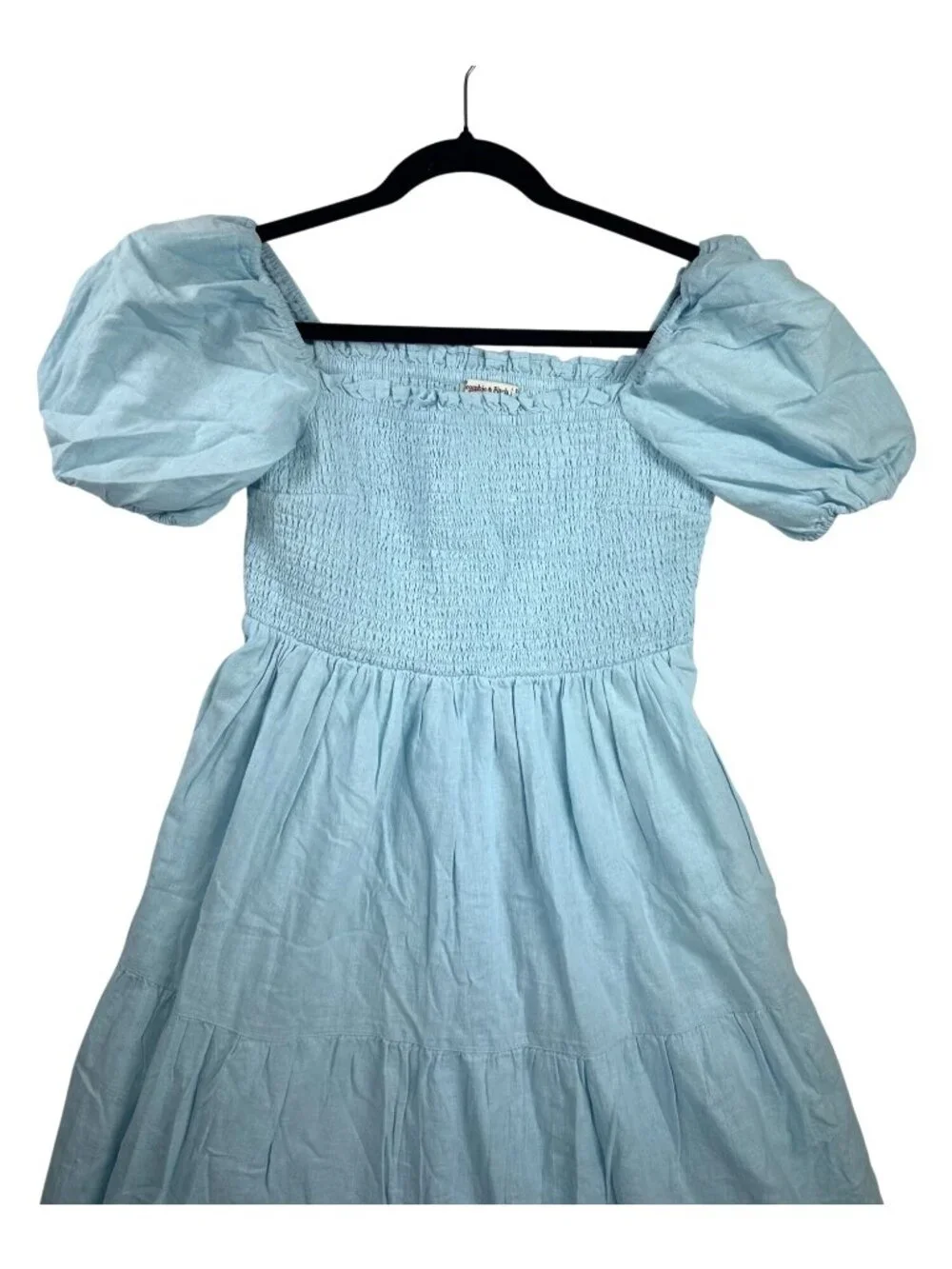 NWT Abercrombie & Fitch Maxi Dress Women's XLP Light Blue Smocked Puff Sleeve